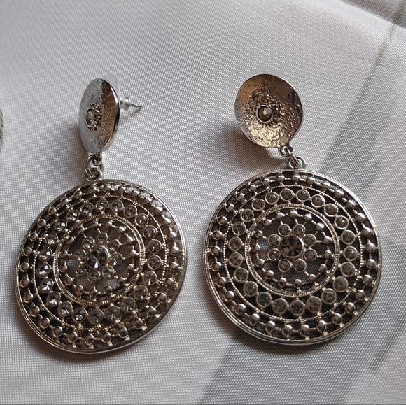 Elegant Silver Hoop and Dangle Earrings Set - Picture 2 of 10